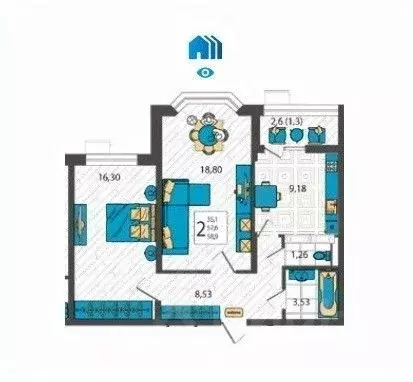 2-к кв. Краснодарский край, Анапа ул. Крылова, 13к3 (58.5 м) - Фото 1