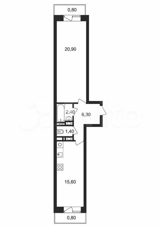 1-к. квартира, 46,6 м, 6/9 эт. - Фото 0