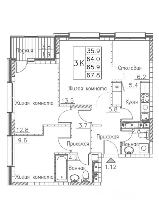 3-к кв. Приморский край, Владивосток ул. Расула Гамзатова, 7к2 (67.8 ... - Фото 0