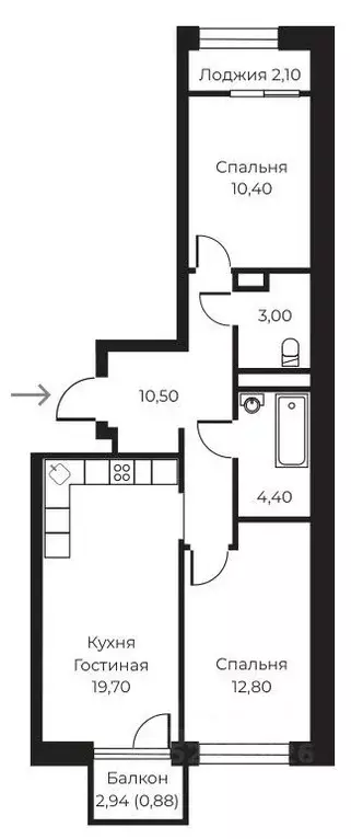 2-к кв. Воронежская область, Воронеж ул. Черняховского, 92 (62.75 м) - Фото 1