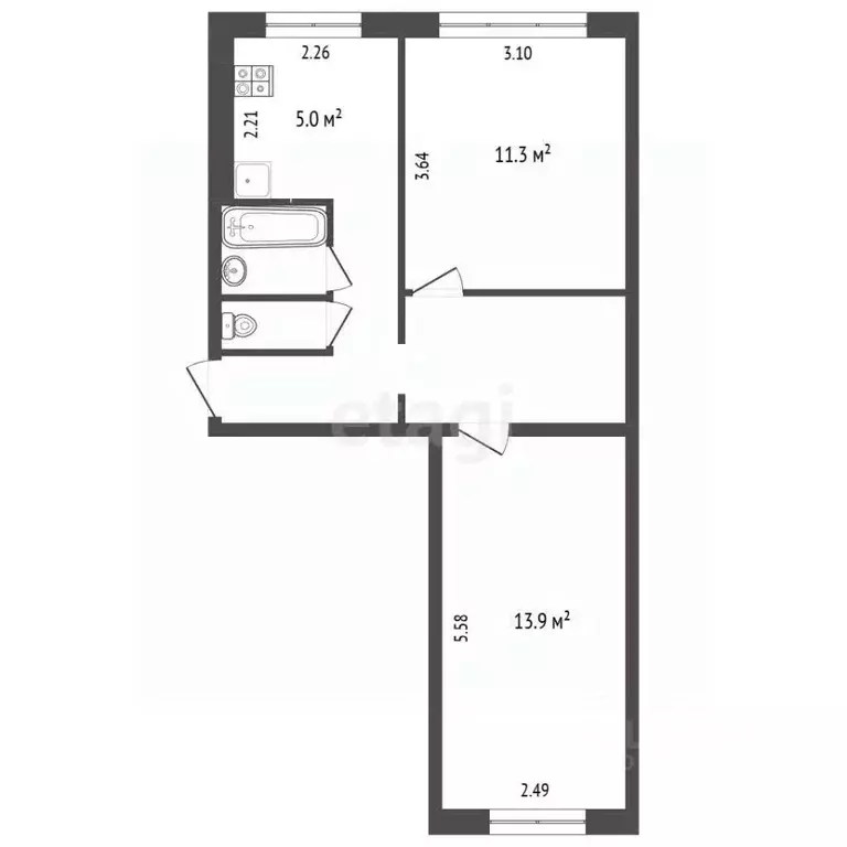 2-к кв. Челябинская область, Челябинск ул. Ширшова, 11 (43.7 м) - Фото 2