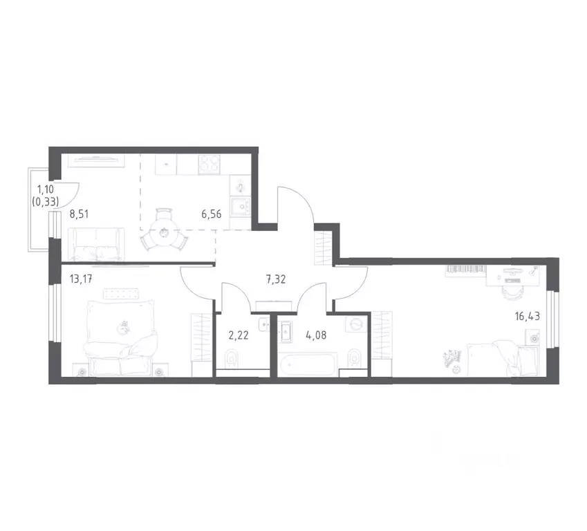 2-к кв. Башкортостан, Уфа ул. Минигали Губайдуллина, 8к9 (58.62 м) - Фото 0