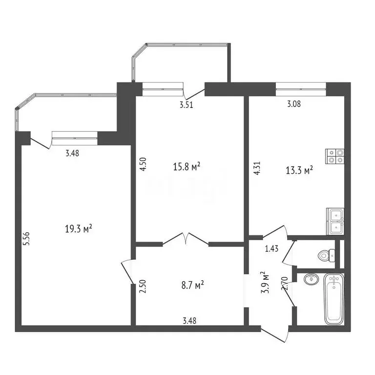 2-комнатная квартира: Тюмень, микрорайон Восточный, улица ... - Фото 1
