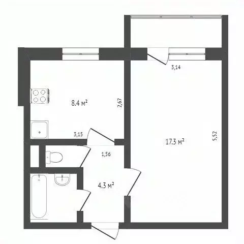 1-к кв. Белгородская область, Белгород Курская ул. (30.9 м) - Фото 1