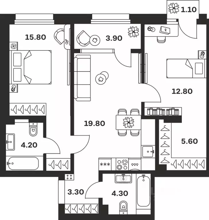 3-к кв. Тульская область, Тула ул. Михеева, 9А (70.8 м) - Фото 1