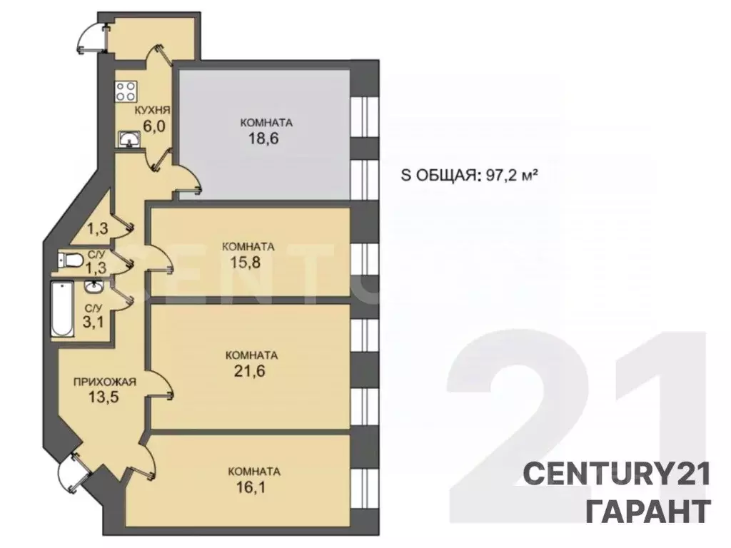 Комната Санкт-Петербург наб. Реки Фонтанки, 121 (53.5 м) - Фото 1