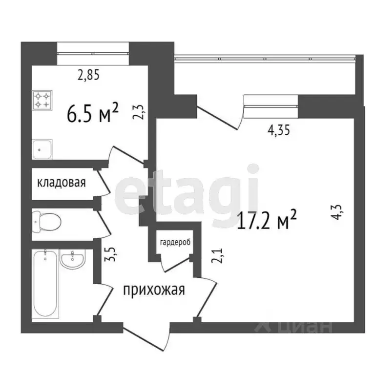 1-к кв. Красноярский край, Красноярск бул. Солнечный, 7 (33.7 м) - Фото 2