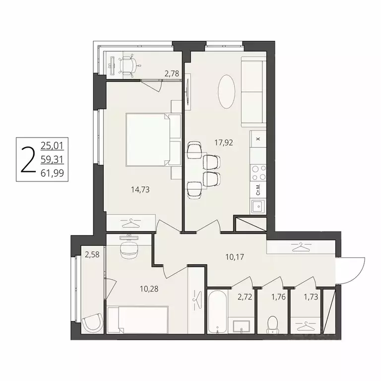 2-к кв. Волгоградская область, Волгоград ул. Степана Разина, 27 (61.99 ... - Фото 1