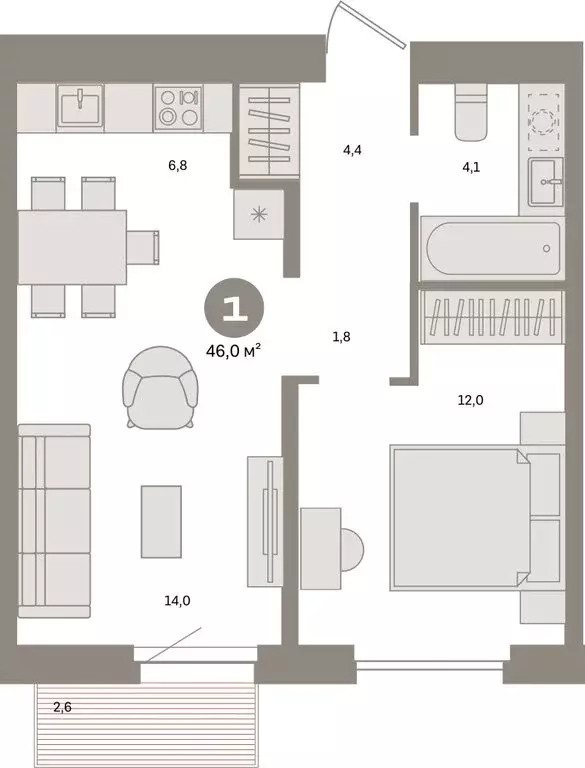 1-комнатная квартира: Екатеринбург, Московская улица, 158 (46.02 м) - Фото 0