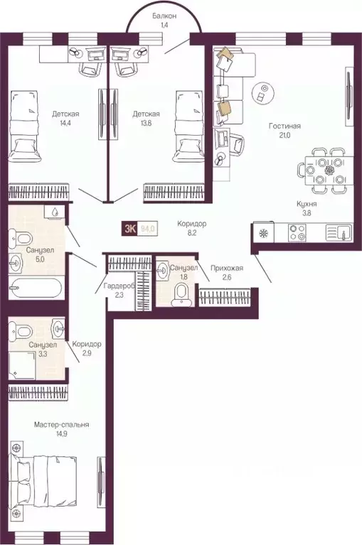 3-к кв. Нижегородская область, Нижний Новгород ул. Тургенева (94.4 м) - Фото 0