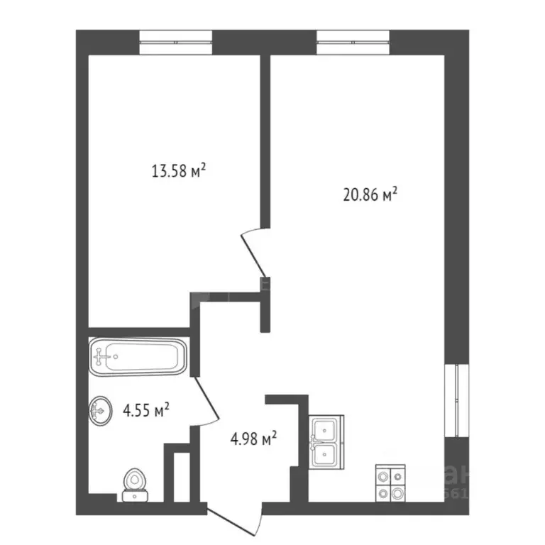 1-к кв. Тюменская область, Тюмень ул. Краснооктябрьская, 6 (44.5 м) - Фото 2