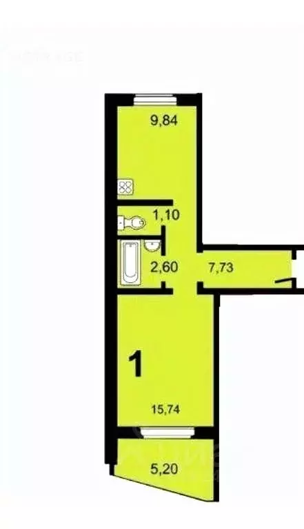 1-к кв. Новосибирская область, Новосибирск ул. Титова, 252/2 (33.0 м) - Фото 1