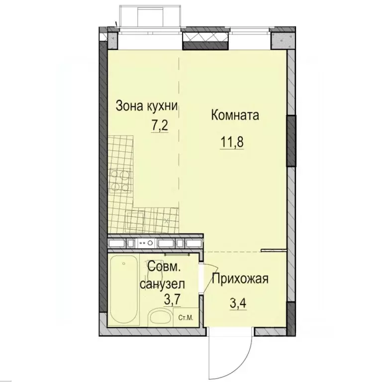 Студия Татарстан, Казань Ферма-2 жилмассив,  (26.1 м) - Фото 0