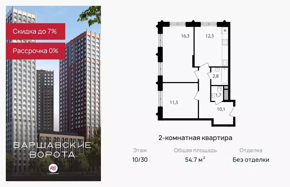 2-к кв. Москва Варшавские Ворота жилой комплекс, 1.1 (54.7 м) - Фото 0