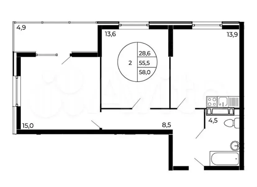 2-к. квартира, 60 м, 10/17 эт. - Фото 0