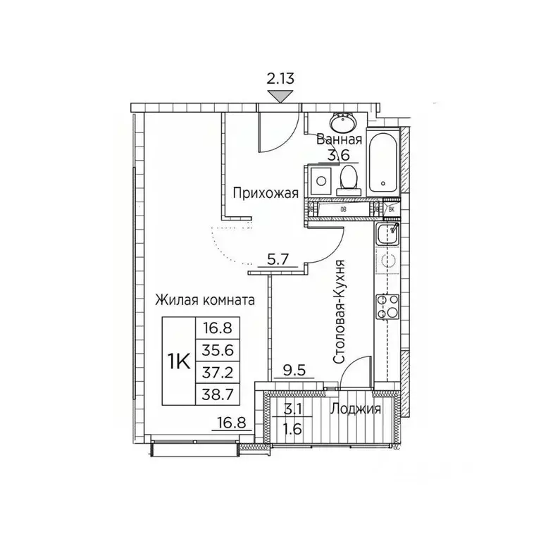 1-к кв. Приморский край, Владивосток ул. Расула Гамзатова, 7к2 (38.7 ... - Фото 1