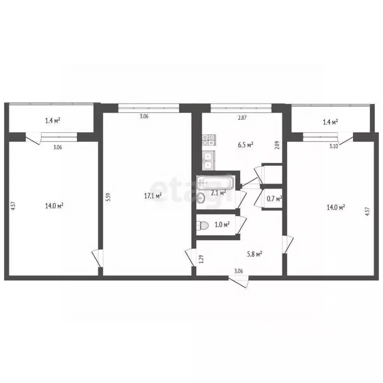 3-к кв. Мордовия, Саранск ул. Есенина, 18 (61.2 м) - Фото 1
