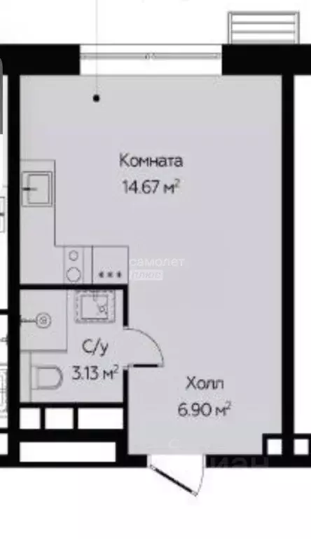 Студия Москва Октябрьская ул., 98 (24.7 м) - Фото 1