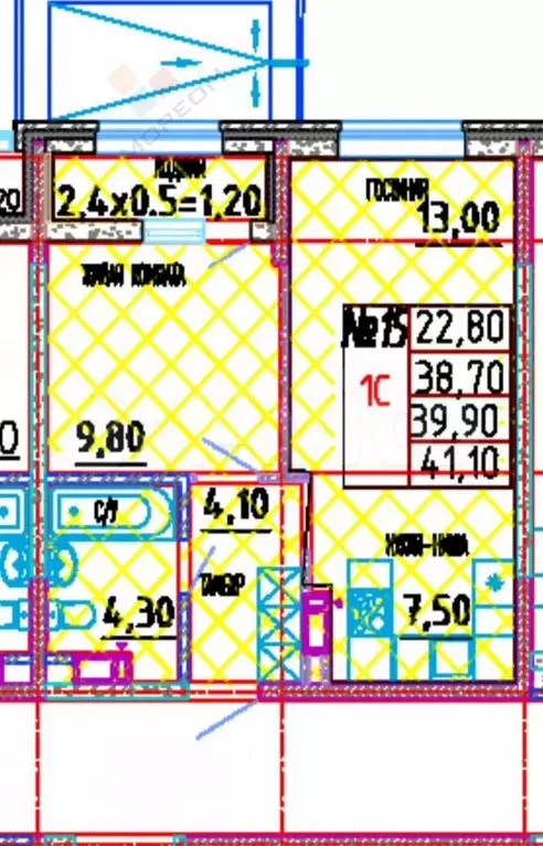 1-к. квартира, 41,1 м, 2/8 эт. - Фото 0