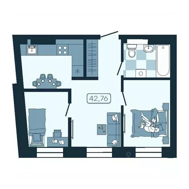 2-к кв. Приморский край, Владивосток ул. Борисенко, 100Кс1 (42.47 м) - Фото 1