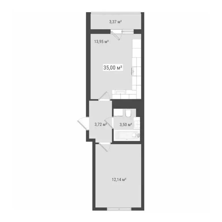 2-комнатная квартира: Бугры, Петровский бульвар, 28 (35 м) - Фото 1