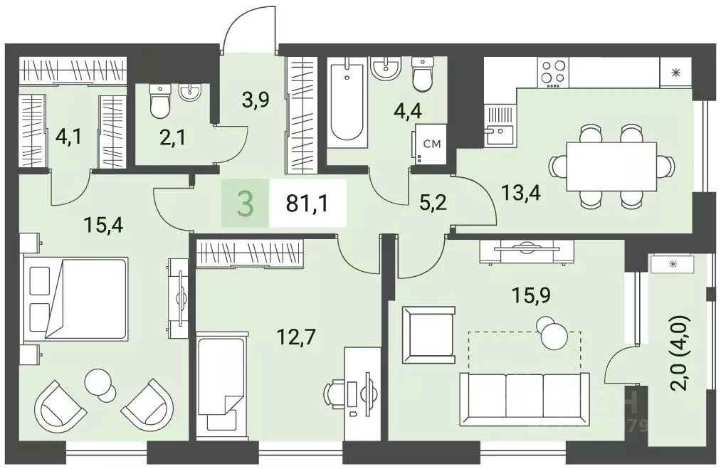 3-к кв. Удмуртия, Ижевск ул. Имени В.С. Тарасова, 4 (81.1 м) - Фото 0