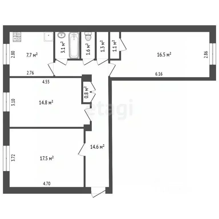 3-к кв. Белгородская область, Белгород просп. Славы, 23А (58.7 м) - Фото 1