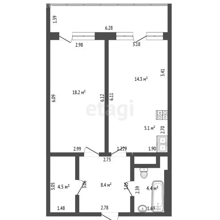 1-комнатная квартира: Туапсе, улица Портовиков, 39/2 (63.2 м) - Фото 0