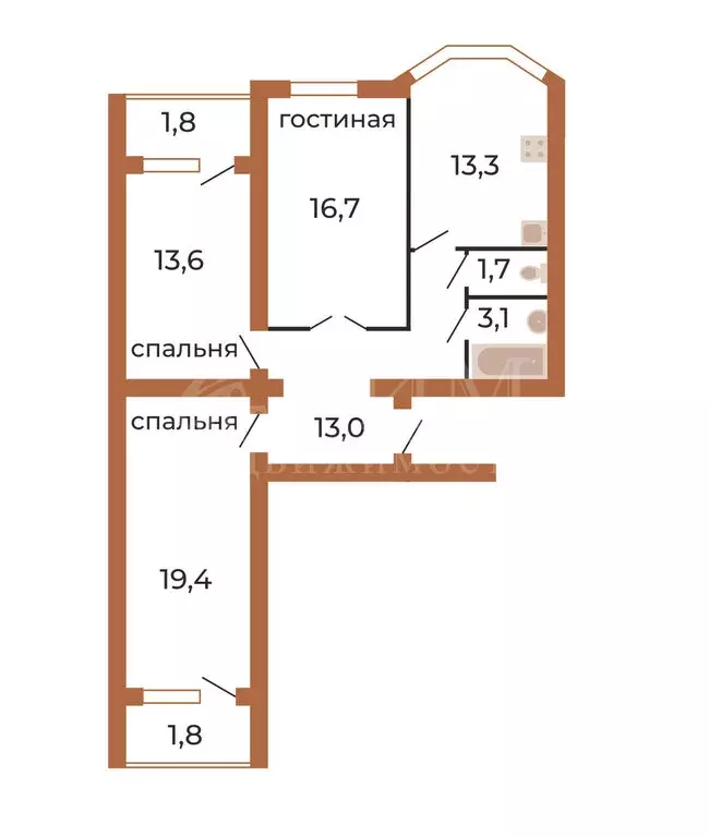 3-комнатная квартира: Богословка, Лазурная улица, 1 (86 м) - Фото 0