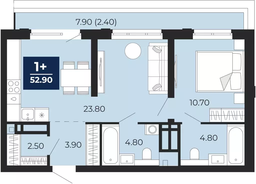 1-комнатная квартира: Тюмень, улица Пожарных и Спасателей, 2к1 (52.9 ... - Фото 1