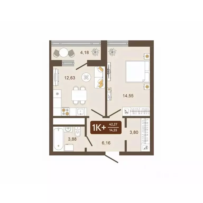 1-к кв. Кемеровская область, Новокузнецк Макеевская ул. (42.27 м) - Фото 0