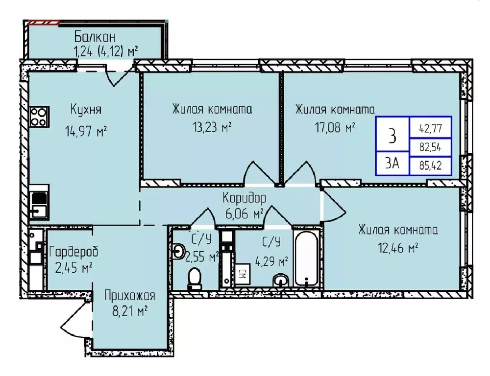 3-к кв. Удмуртия, Ижевск ул. Героя России Ильфата Закирова, 20А (85.42 ... - Фото 0