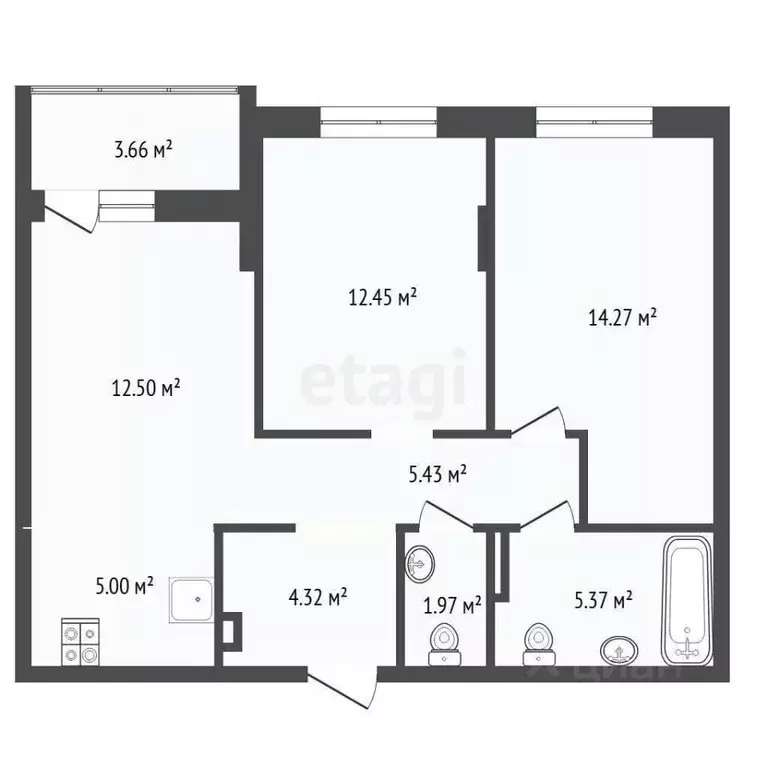 2-к кв. Тюменская область, Тюмень ул. Бориса Прудаева, 4 (65.47 м) - Фото 2