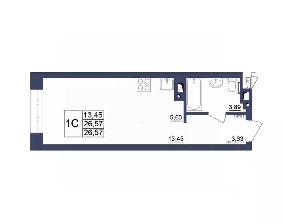 Студия Башкортостан, Уфа Космос жилой комплекс, лит1 (26.39 м) - Фото 1