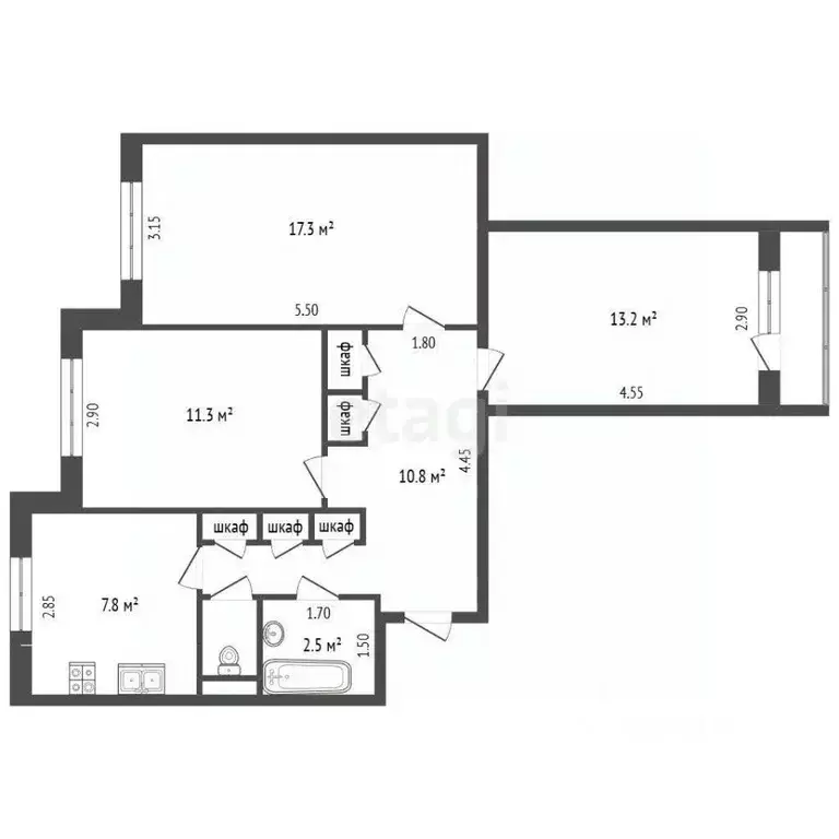 3-к кв. Ямало-Ненецкий АО, Новый Уренгой Мирный мкр, 1/3 (67.4 м) - Фото 2