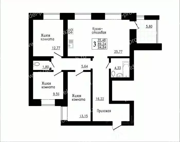 3-к кв. Воронежская область, Семилуки ул. Маяковского, 31 (88.1 м) - Фото 1