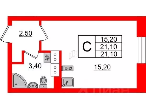 Студия Санкт-Петербург Планерная ул., 99 (22.0 м) - Фото 0