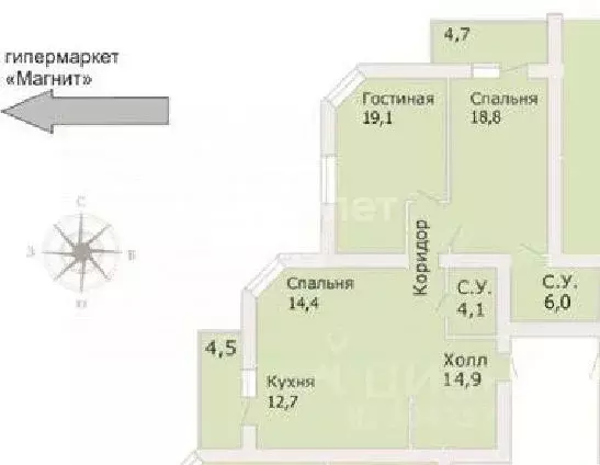 3-к кв. удмуртия, ижевск молодежная ул, 103б (90.2 м) - Фото 1