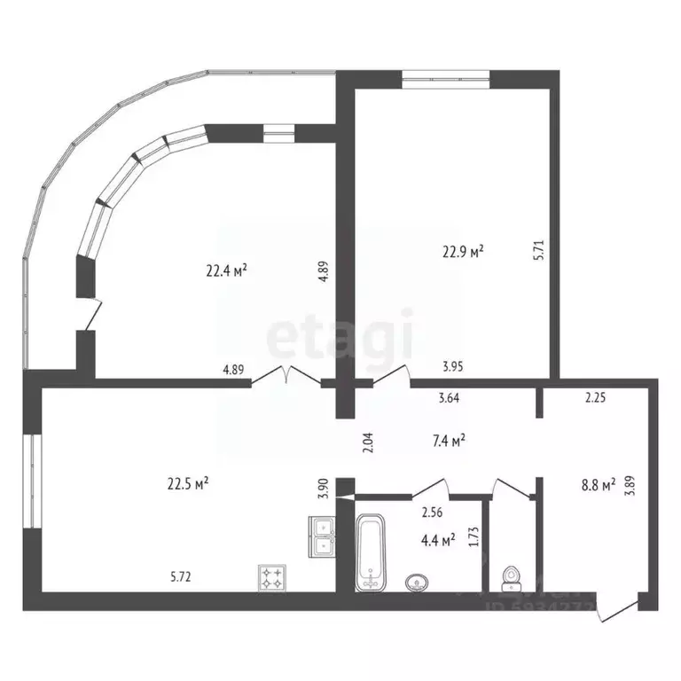 2-к кв. Архангельская область, Архангельск ул. Попова, 19 (89.5 м) - Фото 1