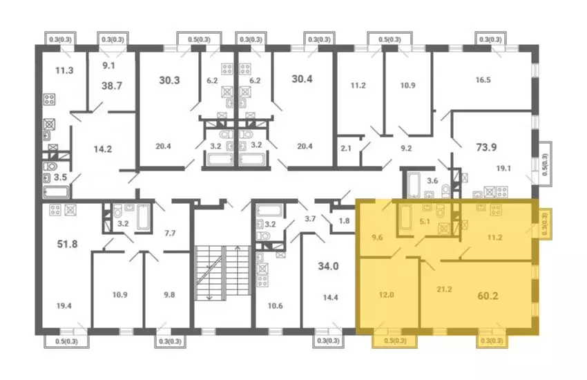 2-комнатная квартира: посёлок Мещерино, улица 4-й квартал, 34 (60.2 м) - Фото 2