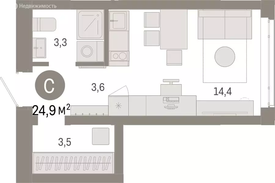 Квартира-студия: Тюмень, Ленинский округ (24.86 м) - Фото 1