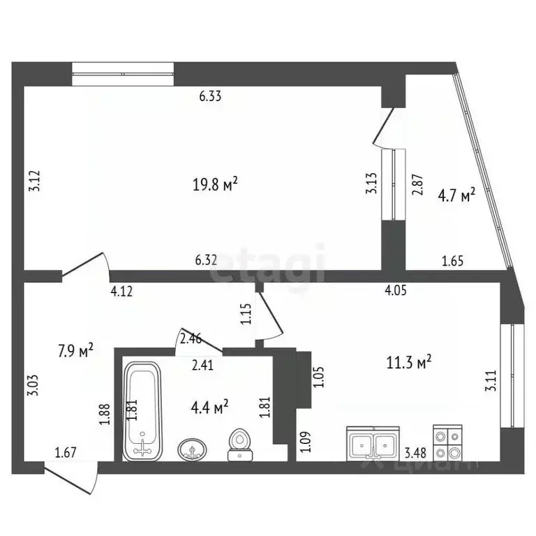 1-к кв. Чувашия, Чебоксары Ярмарочная ул., 19к3 (45.0 м) - Фото 2
