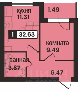 1-к кв. Владимирская область, Муром ул. 1-я Новослободская (32.63 м) - Фото 0