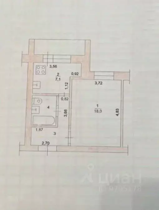 1-к кв. Татарстан, Казань ул. Фатыха Амирхана, 105 (34.5 м) - Фото 2