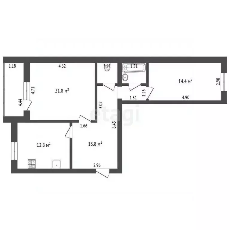 2-к кв. Самарская область, Самара пос. Мехзавод, 1-й кв-л, 33 (70.4 м) - Фото 2