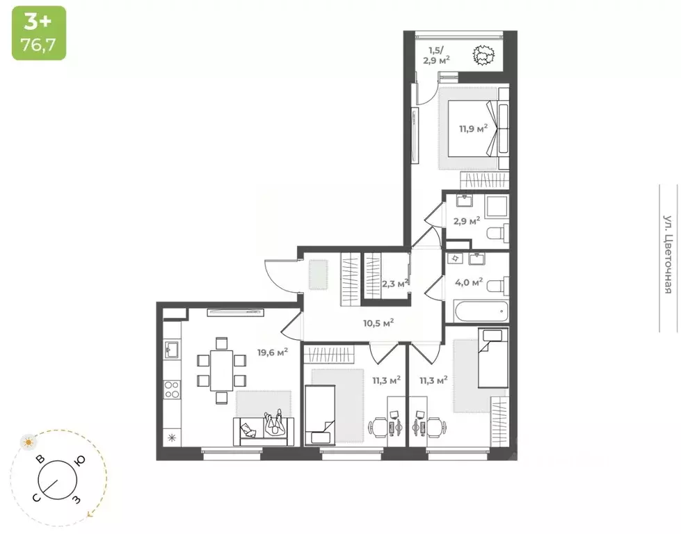 3-к кв. Тверская область, Тверь Соминка мкр,  (75.3 м) - Фото 0