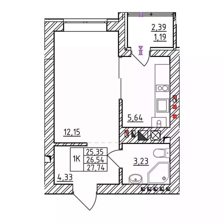 1-к кв. Калининградская область, Зеленоградск  (27.74 м) - Фото 1
