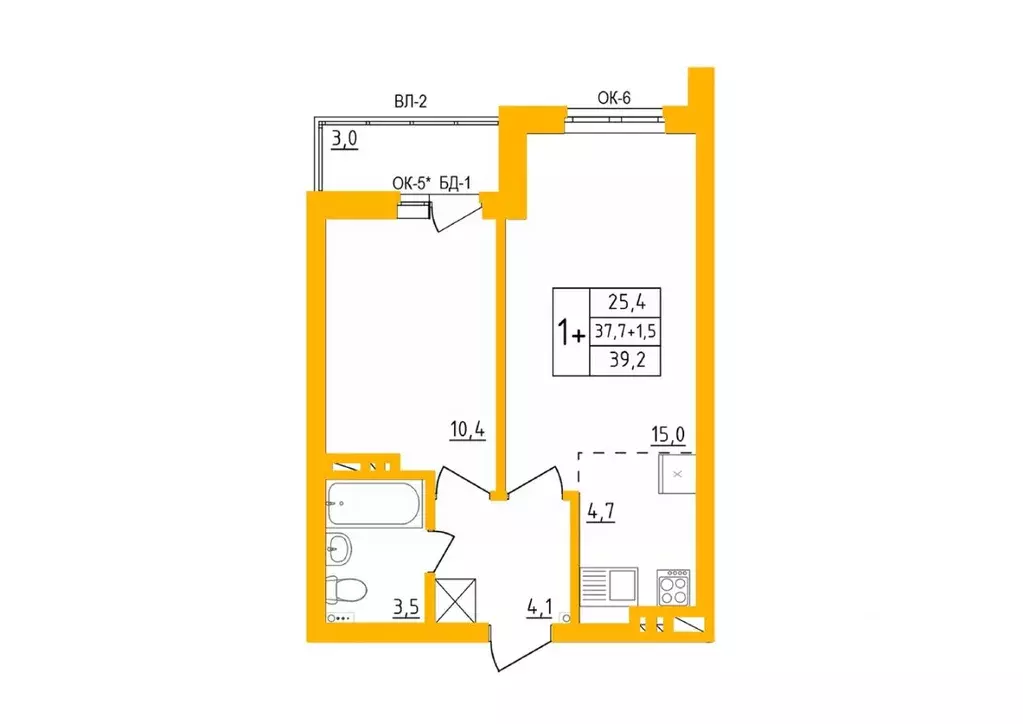 1-к кв. Башкортостан, Уфа Инорс-4Б мкр, Акварель жилой комплекс (39.2 ... - Фото 1
