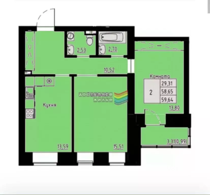2-к кв. Красноярский край, Красноярск ул. Елены Стасовой, 72Б (60.0 м) - Фото 2