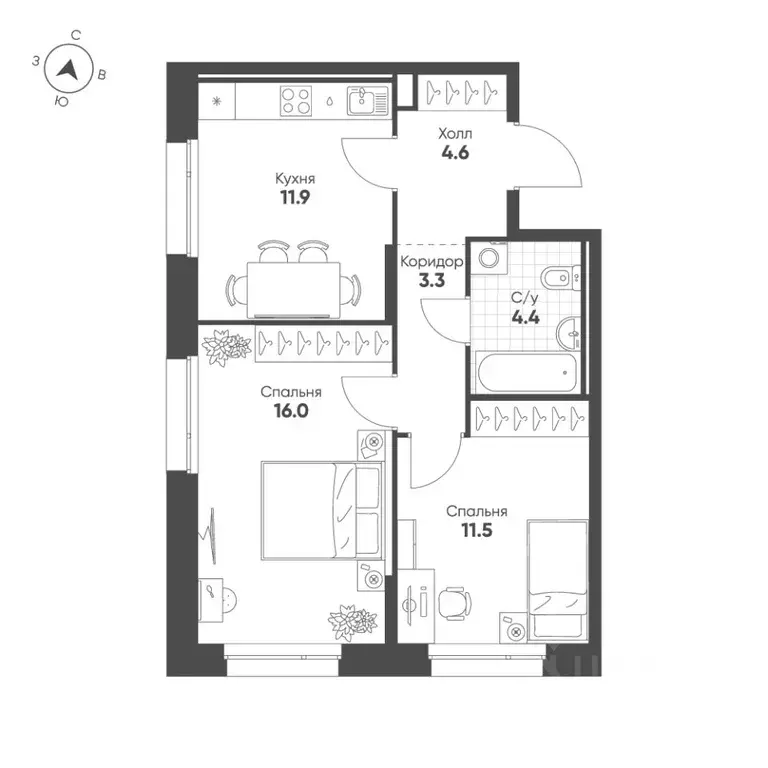 2-к кв. Свердловская область, Екатеринбург Солнечный жилрайон,  (51.7 ... - Фото 1